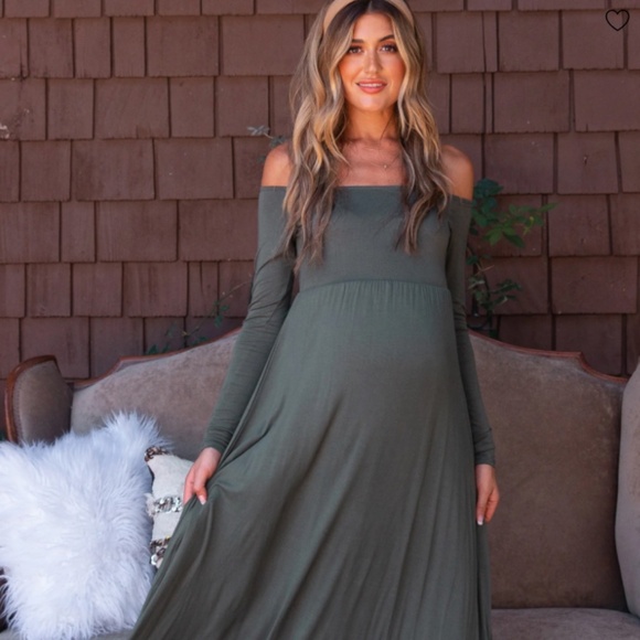 Pinkblush Dresses & Skirts - NEW Maternity Maxi Dress - PinkBlush - Off Shoulder - Olive